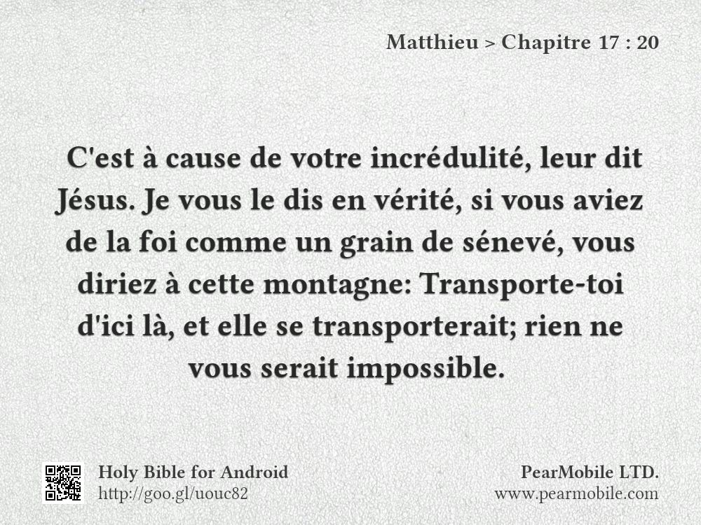 Matthieu, Chapitre 17:20